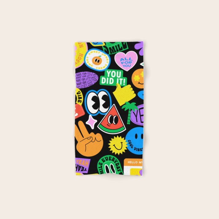 Retro cartoon sticker pattern Bath Towel Gallery Image 1