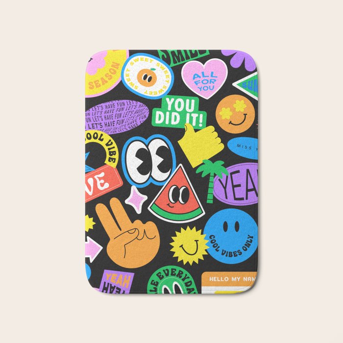 Retro cartoon sticker pattern Bath Mat Gallery Image 1