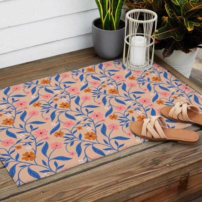 Garden Blooms and Blue Leaves Outdoor Rug Gallery Image 2