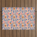Garden Blooms and Blue Leaves Outdoor Rug Gallery Image 1