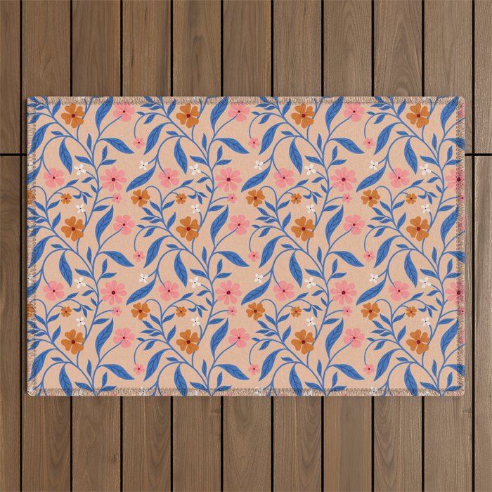 Garden Blooms and Blue Leaves Outdoor Rug Gallery Image 1
