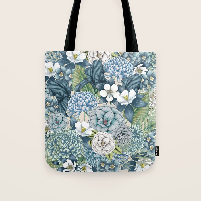 Blue Floral Garden Tote Bag Gallery Image 1