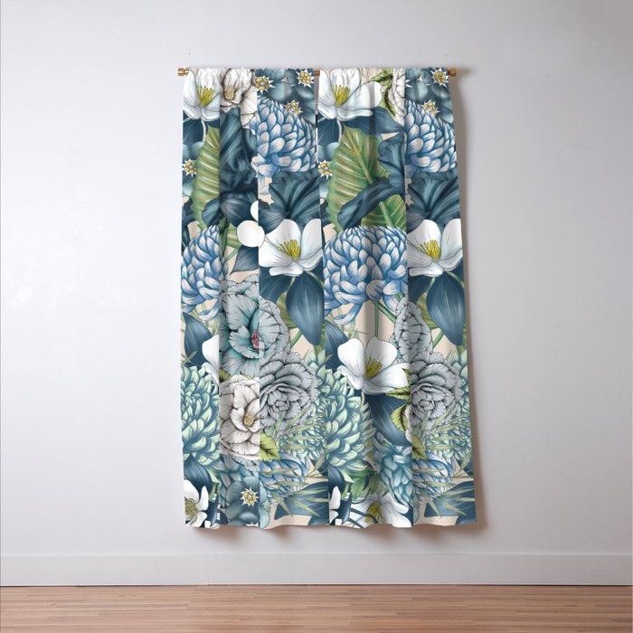 Blue Floral Garden Window Curtain Gallery Image 3