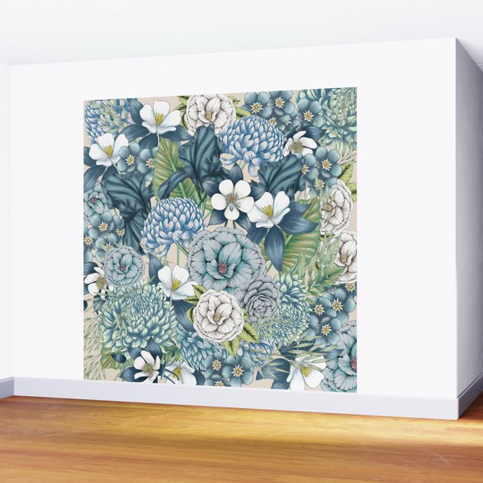 Blue Floral Garden Wall Mural Gallery Image 2