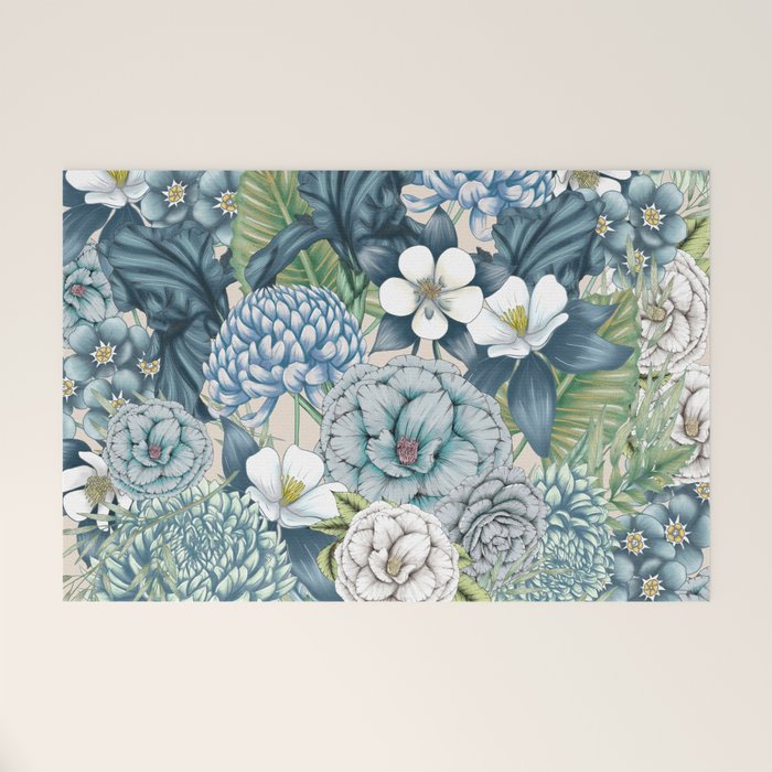 Blue Floral Garden Welcome Mat Gallery Image 1