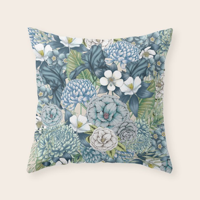 Blue Floral Garden Throw Pillow Gallery Image 1