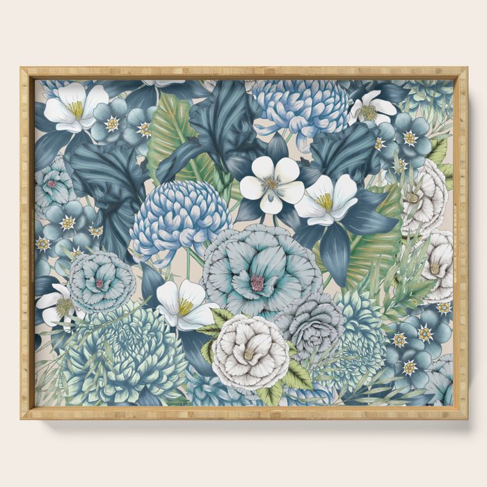 Blue Floral Garden Serving Tray Gallery Image 1