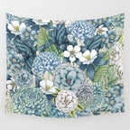 Blue Floral Garden Wall Tapestry Gallery Image 4