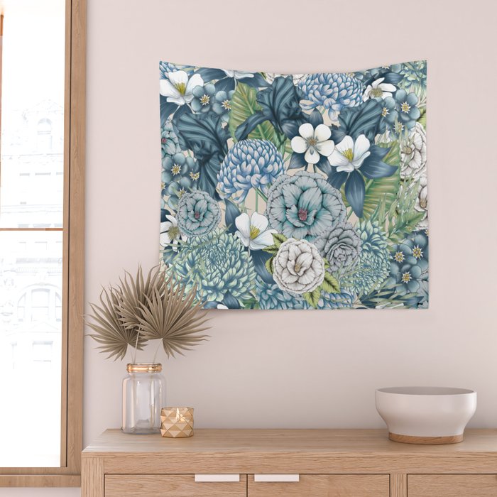Blue Floral Garden Wall Tapestry Gallery Image 2