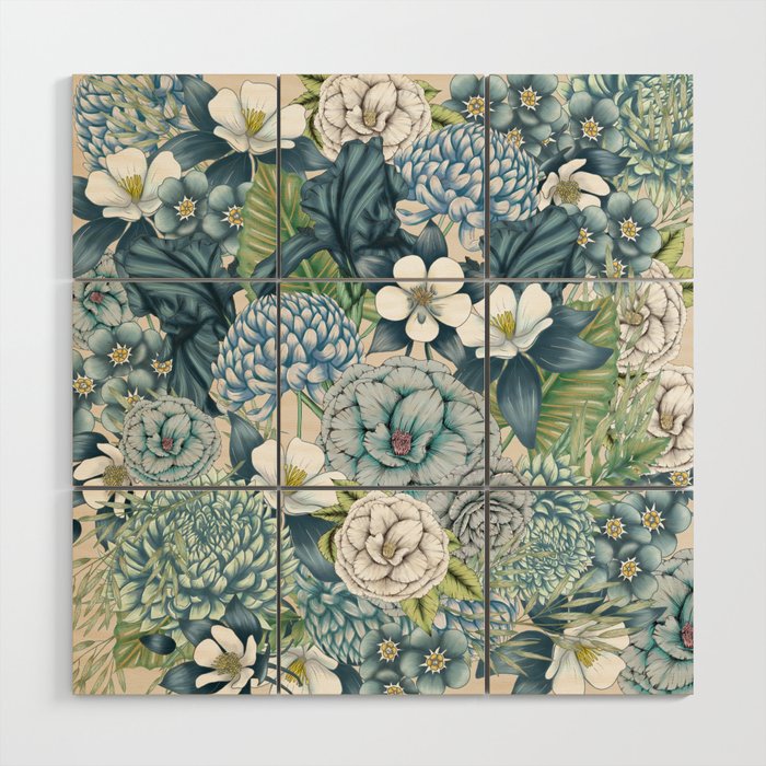 Blue Floral Garden Wood Wall Art Gallery Image 1