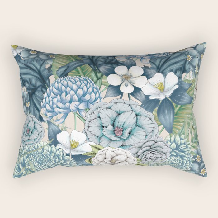 Blue Floral Garden Rectangular Pillow Gallery Image 2