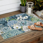 Blue Floral Garden Outdoor Rug Gallery Image 2
