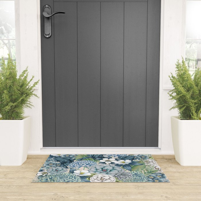 Blue Floral Garden Welcome Mat Gallery Image 3