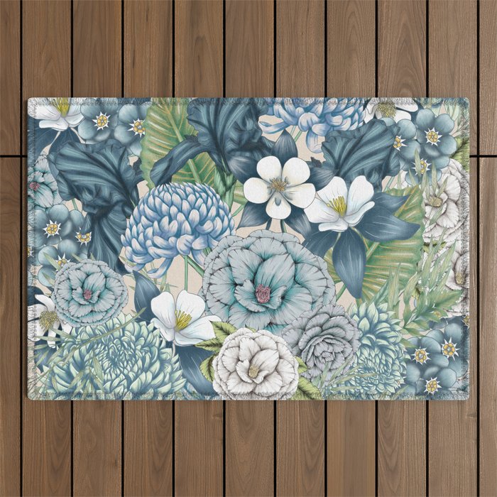 Blue Floral Garden Outdoor Rug Gallery Image 1
