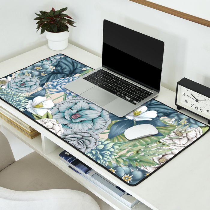 Blue Floral Garden Desk Mat Gallery Image 2
