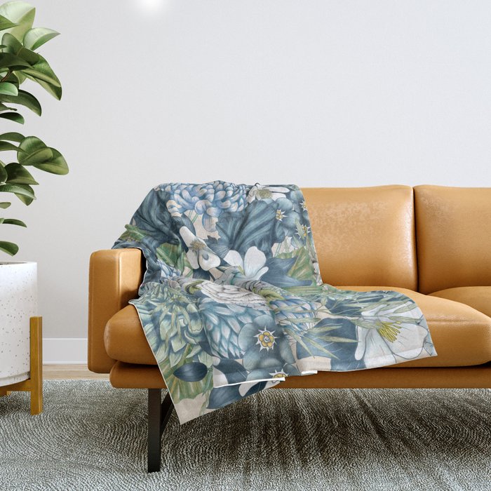 Blue Floral Garden Throw Blanket Gallery Image 1