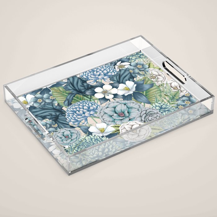 Blue Floral Garden Acrylic Tray Gallery Image 1