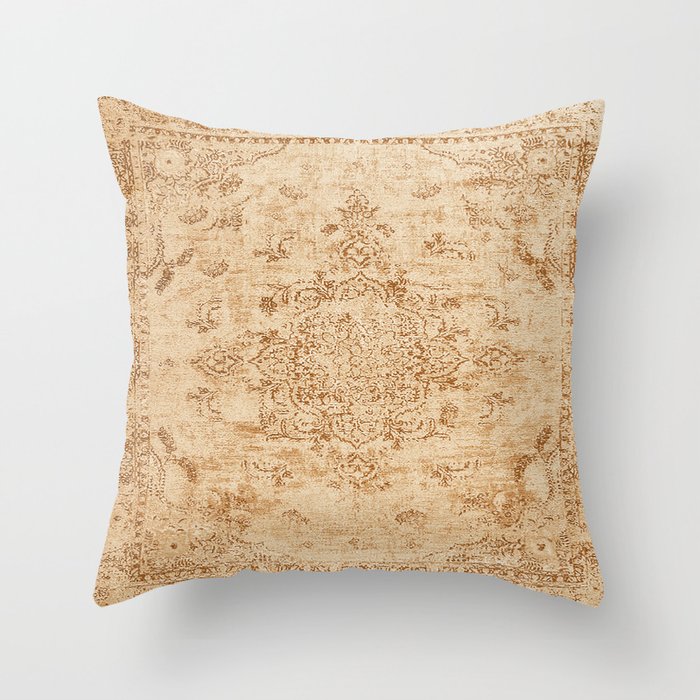 Oriental Style Antique Persian Vintage Rug Beige Throw Pillow Gallery Image 1
