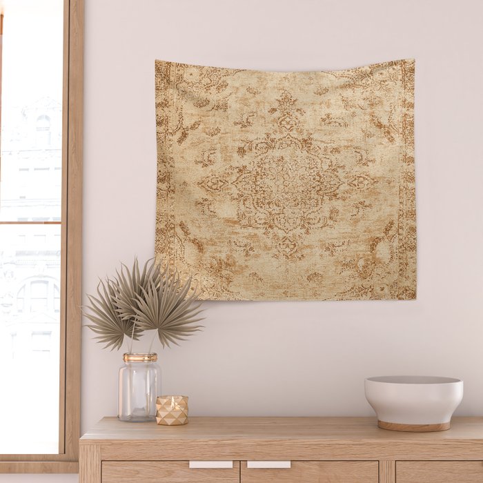 Oriental Style Antique Persian Vintage Rug Beige Wall Tapestry Gallery Image 2