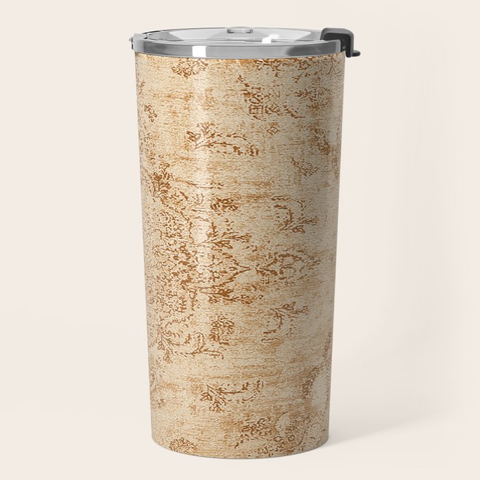 Oriental Style Antique Persian Vintage Rug Beige Travel Mug Gallery Image 2