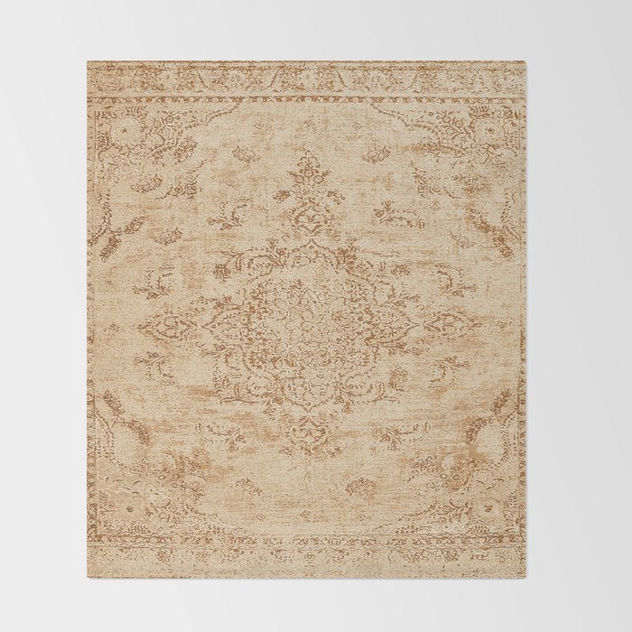 Oriental Style Antique Persian Vintage Rug Beige Throw Blanket Gallery Image 2