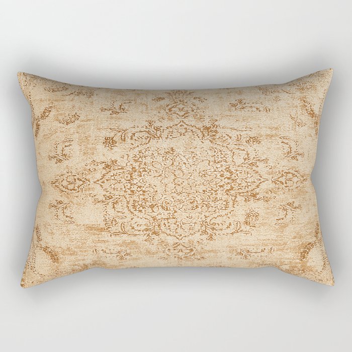 Oriental Style Antique Persian Vintage Rug Beige Rectangular Pillow Gallery Image 1