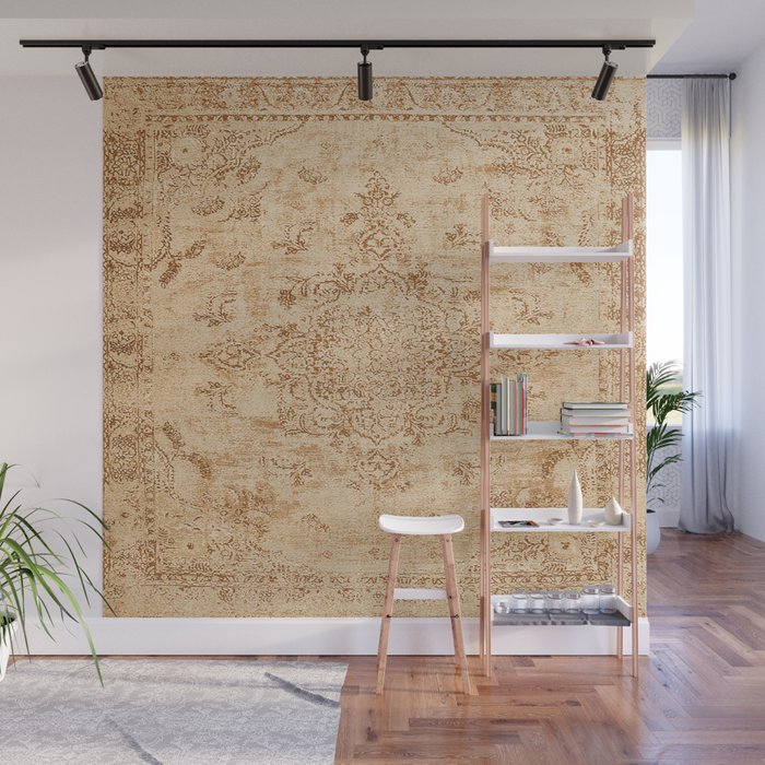 Oriental Style Antique Persian Vintage Rug Beige Wall Mural Gallery Image 1