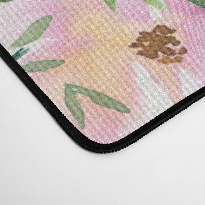Floral Watercolor, Roses, Green and Pink Desk Mat Gallery Image 4