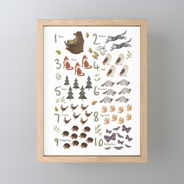 Woodland forest numbers - matches alphabet, for kids / children Mini Art Print Gallery Image 1