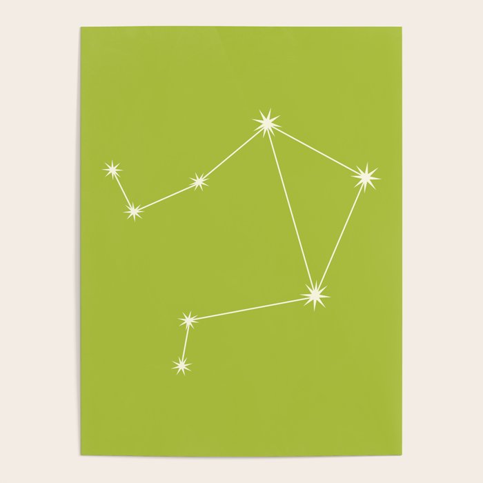 Libra Zodiac Star Constellation Line Art Chartreuse Green Poster Gallery Image 4