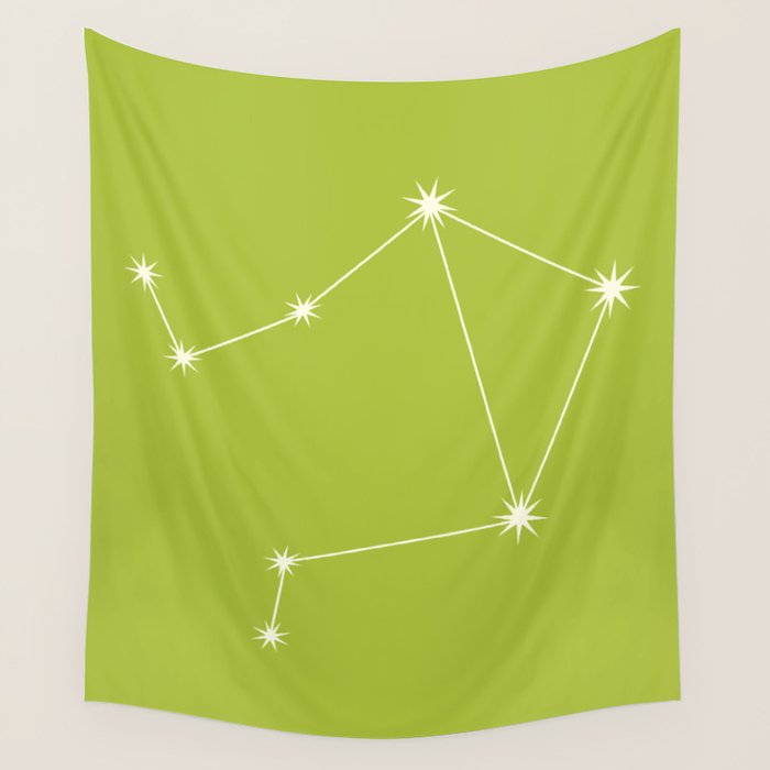 Libra Zodiac Star Constellation Line Art Chartreuse Green Wall Tapestry Gallery Image 1