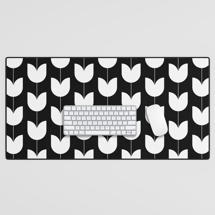 Spring Tulips IV Black and White Mid Century Flowers Desk Mat Gallery Image 1