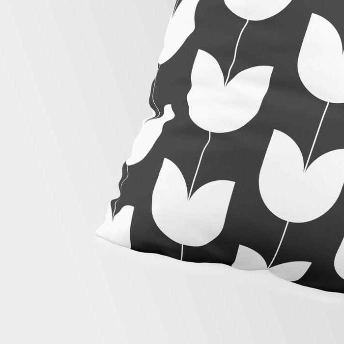 Spring Tulips IV Black and White Mid Century Flowers Pillow Sham Gallery Image 4