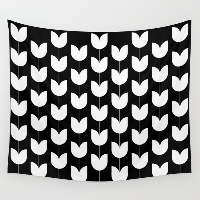 Spring Tulips IV Black and White Mid Century Flowers Wall Tapestry Gallery Image 4