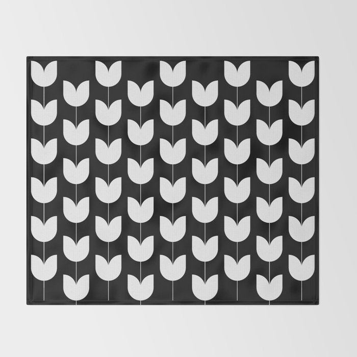Spring Tulips IV Black and White Mid Century Flowers Throw Blanket Gallery Image 2