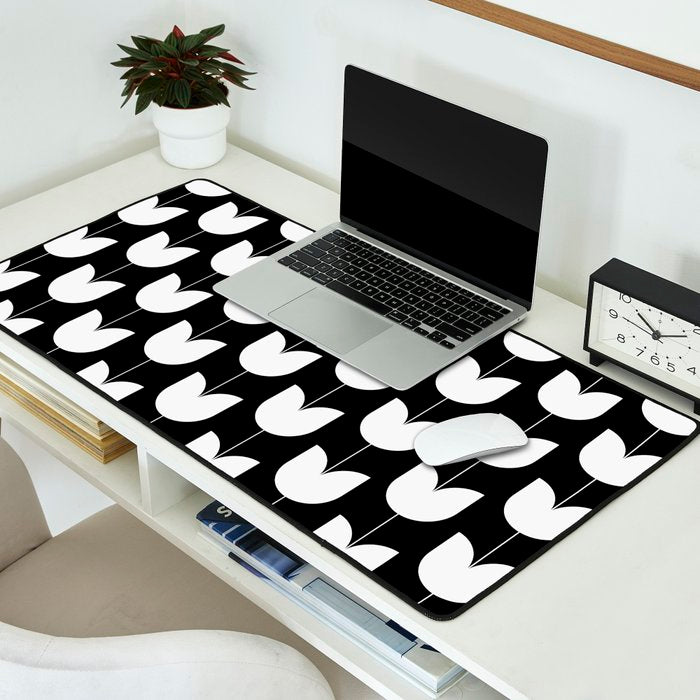 Spring Tulips IV Black and White Mid Century Flowers Desk Mat Gallery Image 2
