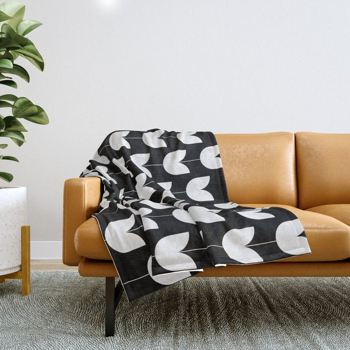 Spring Tulips IV Black and White Mid Century Flowers Throw Blanket Gallery Image 1