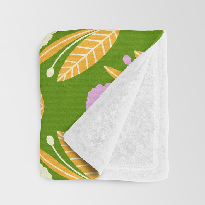 Happy White and Purple Dahlias Pattern - Green Throw Blanket Gallery Image 3