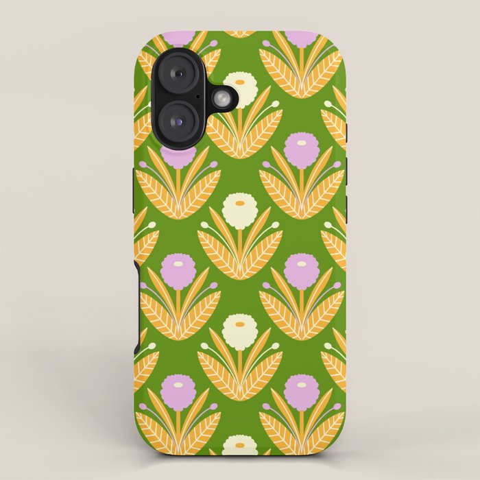 Happy White and Purple Dahlias Pattern - Green iPhone Case Gallery Image 1