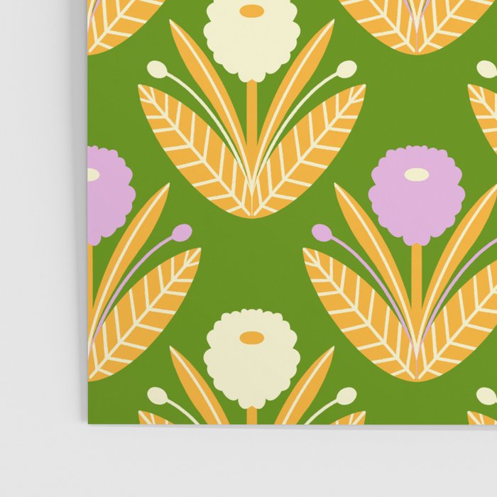 Happy White and Purple Dahlias Pattern - Green Poster Gallery Image 3