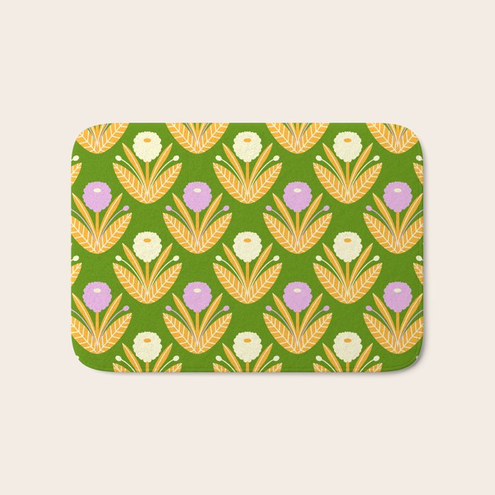 Happy White and Purple Dahlias Pattern - Green Bath Mat Gallery Image 1