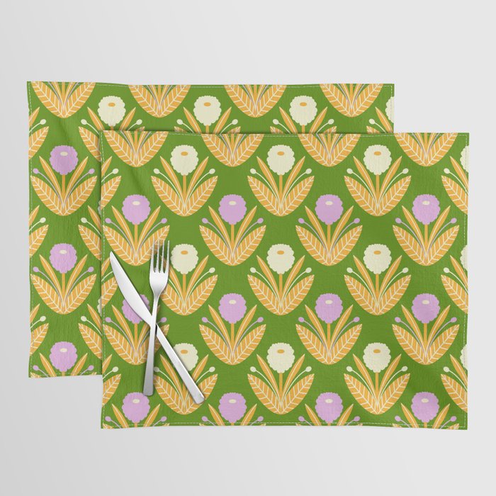 Happy White and Purple Dahlias Pattern - Green Placemat Gallery Image 1