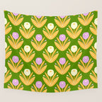 Happy White and Purple Dahlias Pattern - Green Wall Tapestry Gallery Image 4