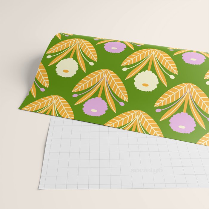 Happy White and Purple Dahlias Pattern - Green Wrapping Paper Gallery Image 2