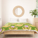 Happy White and Purple Dahlias Pattern - Green Duvet Cover Gallery Image 3