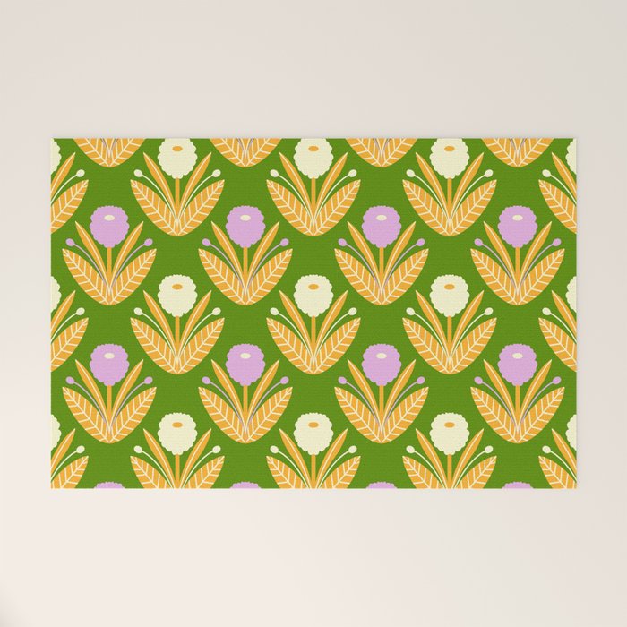 Happy White and Purple Dahlias Pattern - Green Welcome Mat Gallery Image 1
