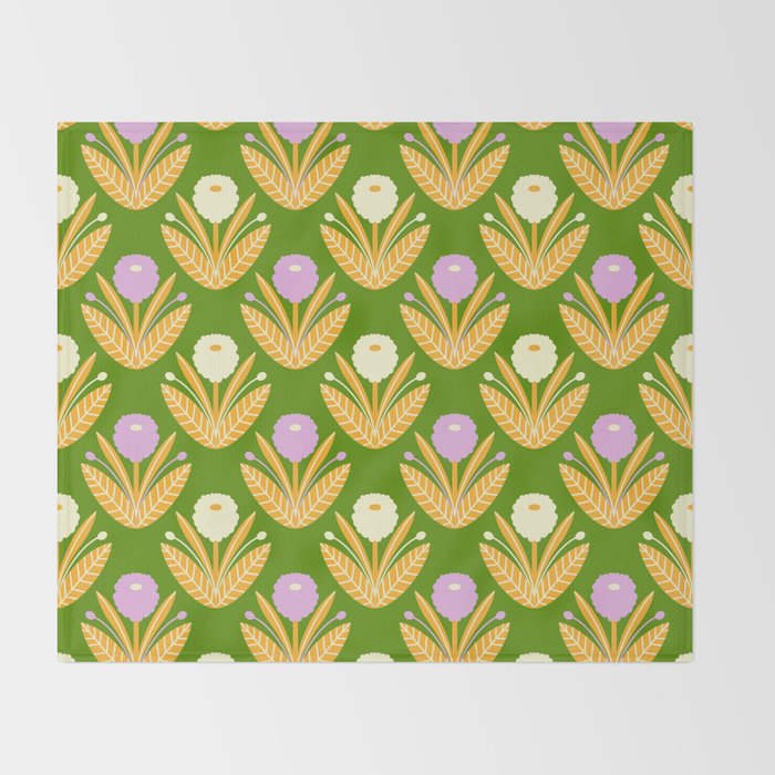 Happy White and Purple Dahlias Pattern - Green Throw Blanket Gallery Image 2