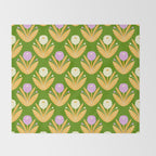Happy White and Purple Dahlias Pattern - Green Throw Blanket Gallery Image 2