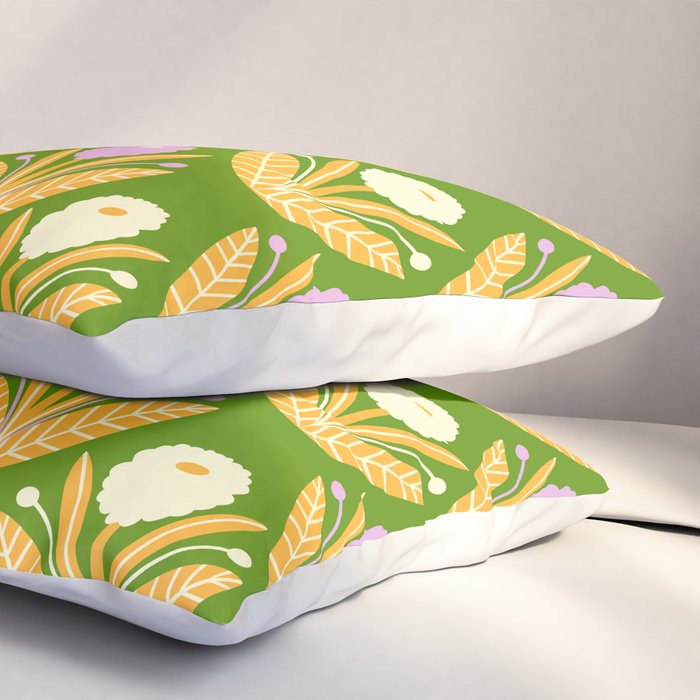 Happy White and Purple Dahlias Pattern - Green Pillow Sham Gallery Image 3