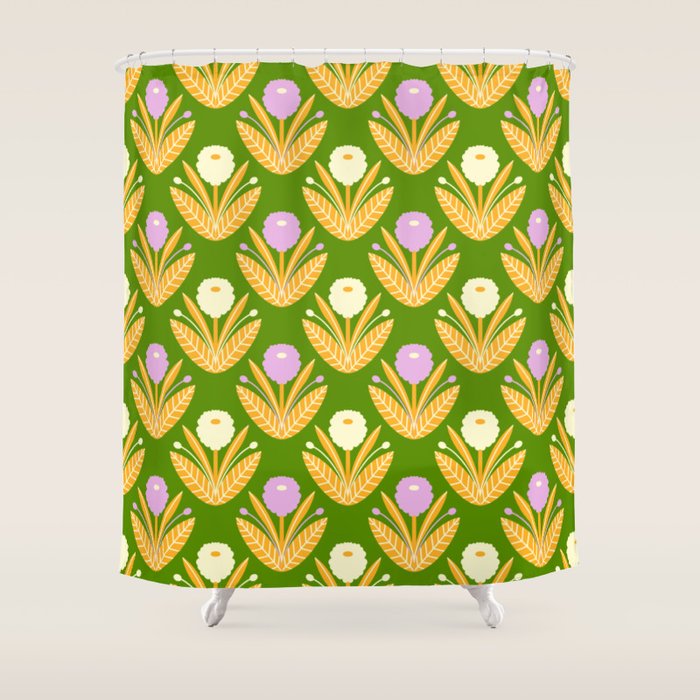 Happy White and Purple Dahlias Pattern - Green Shower Curtain Gallery Image 1